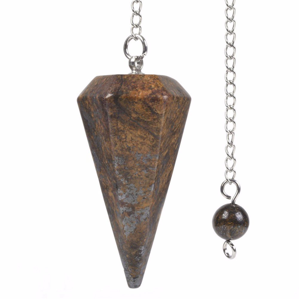 Justinstones Bronzite Natural Gemstone Rock Crystal Hexagonal Pointed Reiki Chakra Pendant Pendulum