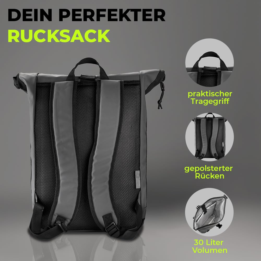 LANGENBERG Trenton Rolltop Rucksack - Wasserdichter Rucksack mit bequemen Schultergurten - Laptop Rucksack Herren und Damen - Wasserfester Rucksack groß mit 30 Liter Volumen