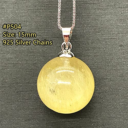 15Mm Gold Rutilated Quartz Pendant Necklace Jewelry Natural Gold Rutilated Quartz Crystal Stone For Women Men Healing Lucky Gift Round Gemstone Silver Chains Aaaaa #TOP1