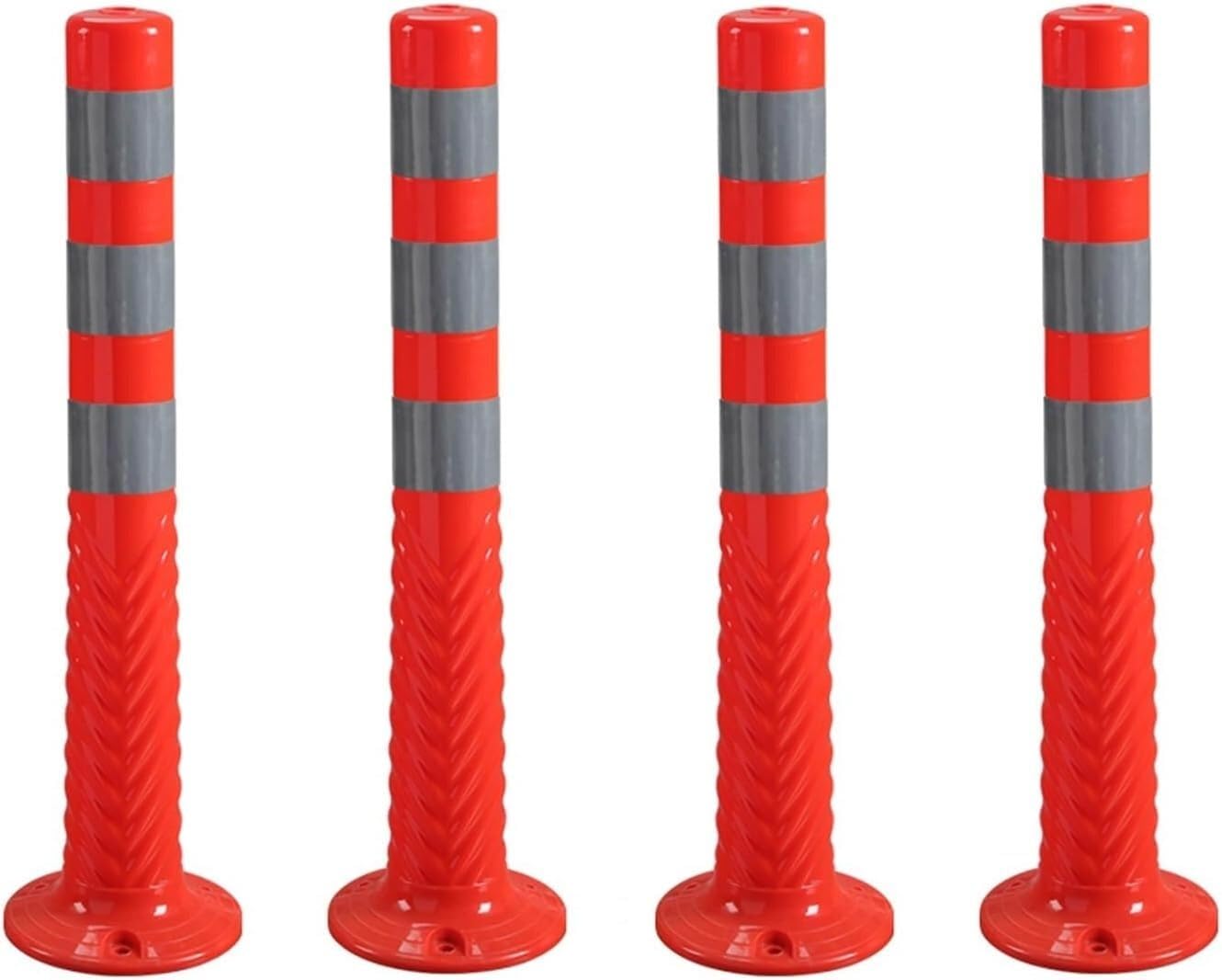 CWCQGH Parking Bollards - Durable Traffic Safety Barriers with Reflective Collars for Road and Parking Lot Use (Red and Gray 4 Pack)