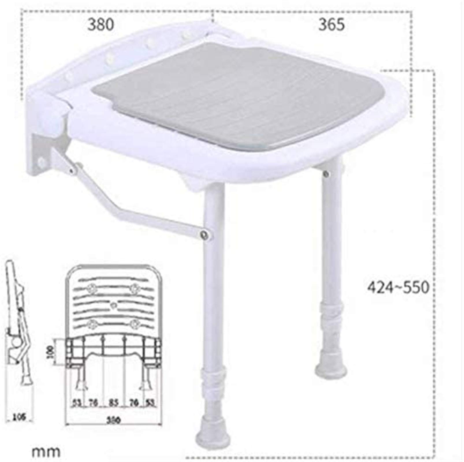 Siedzisko prysznicowe naścienne krzesło ścienne mały stołek Chanshoe ławka składane krzesła stołek prysznicowy stołek do siedzenia/424550 mm
