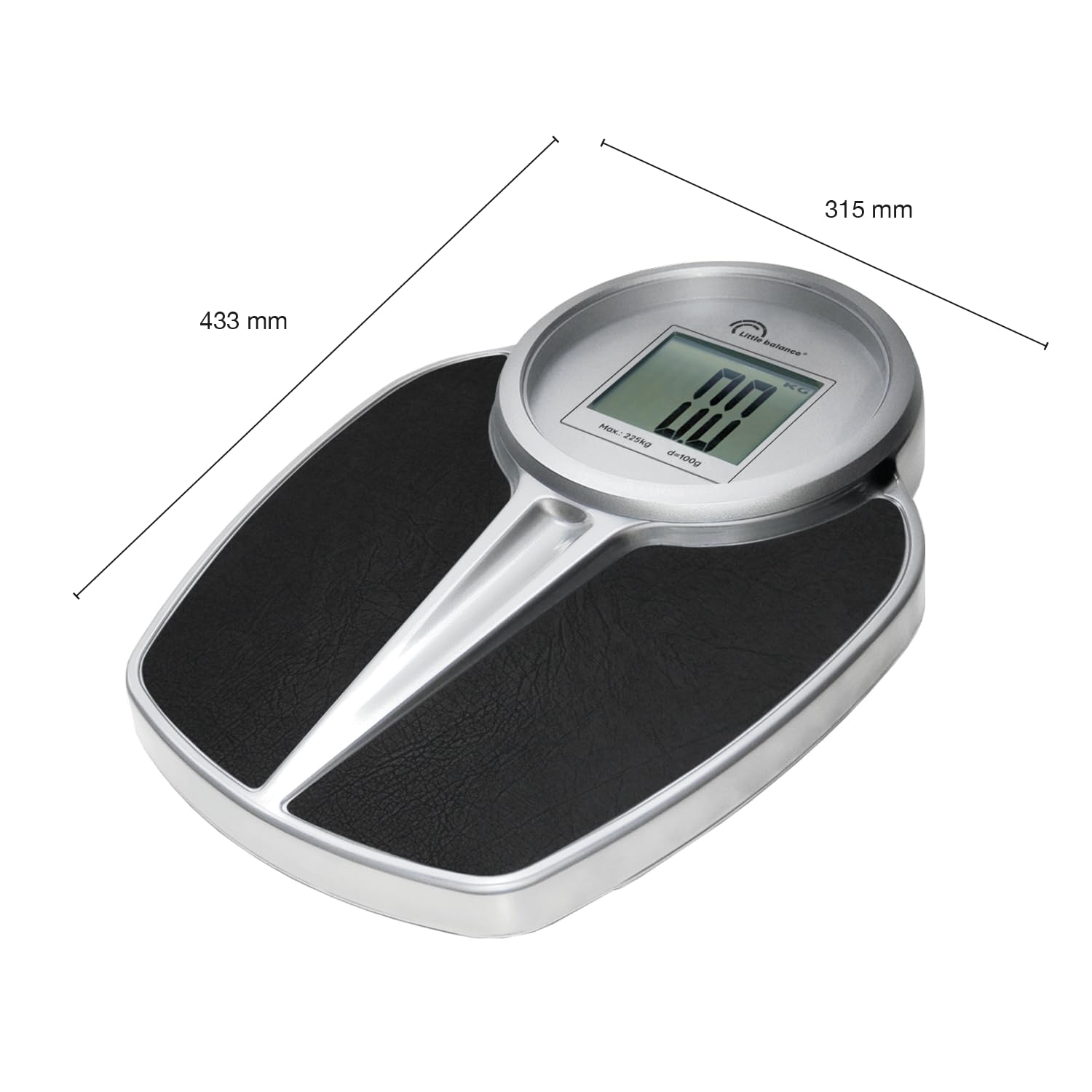 LITTLE BALANCE 8327 Pro M225, Pèse-personne électronique, Semi professionnel, Ecran XXL, 225 kg, Noir & Chrome