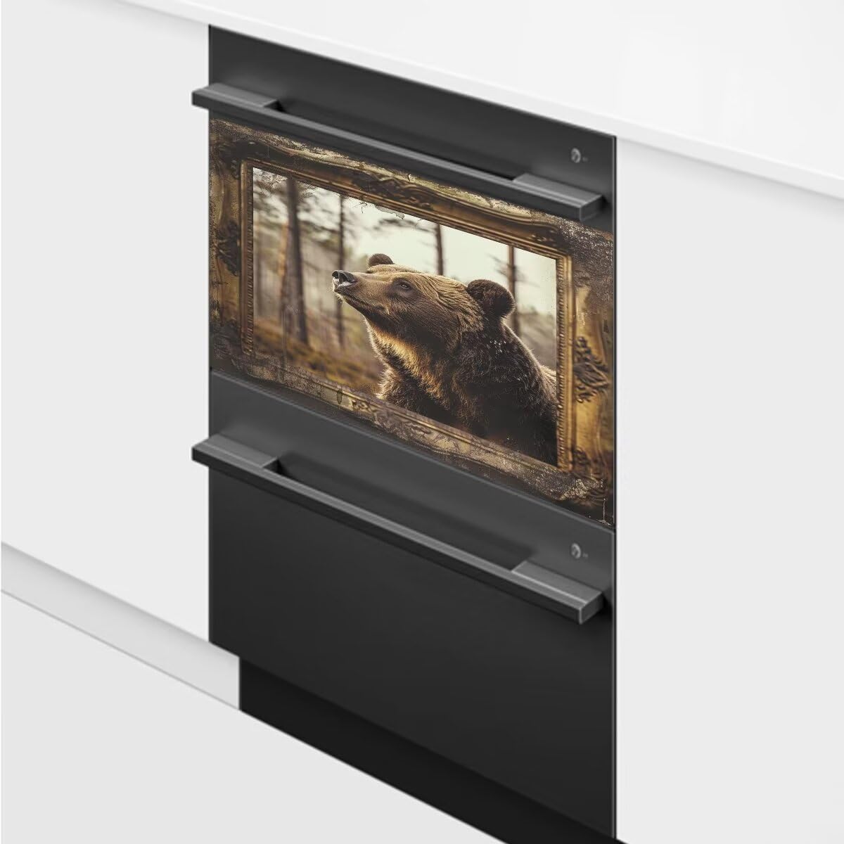 Vintage Bear Dishwasher Magnetic Cover for Door Front,Rustic Style Refrigerator Magnet Decor Sticker,Kitchen Dishwasher Magnet Panel Decal for Fridge Home Appliance 23"x17"