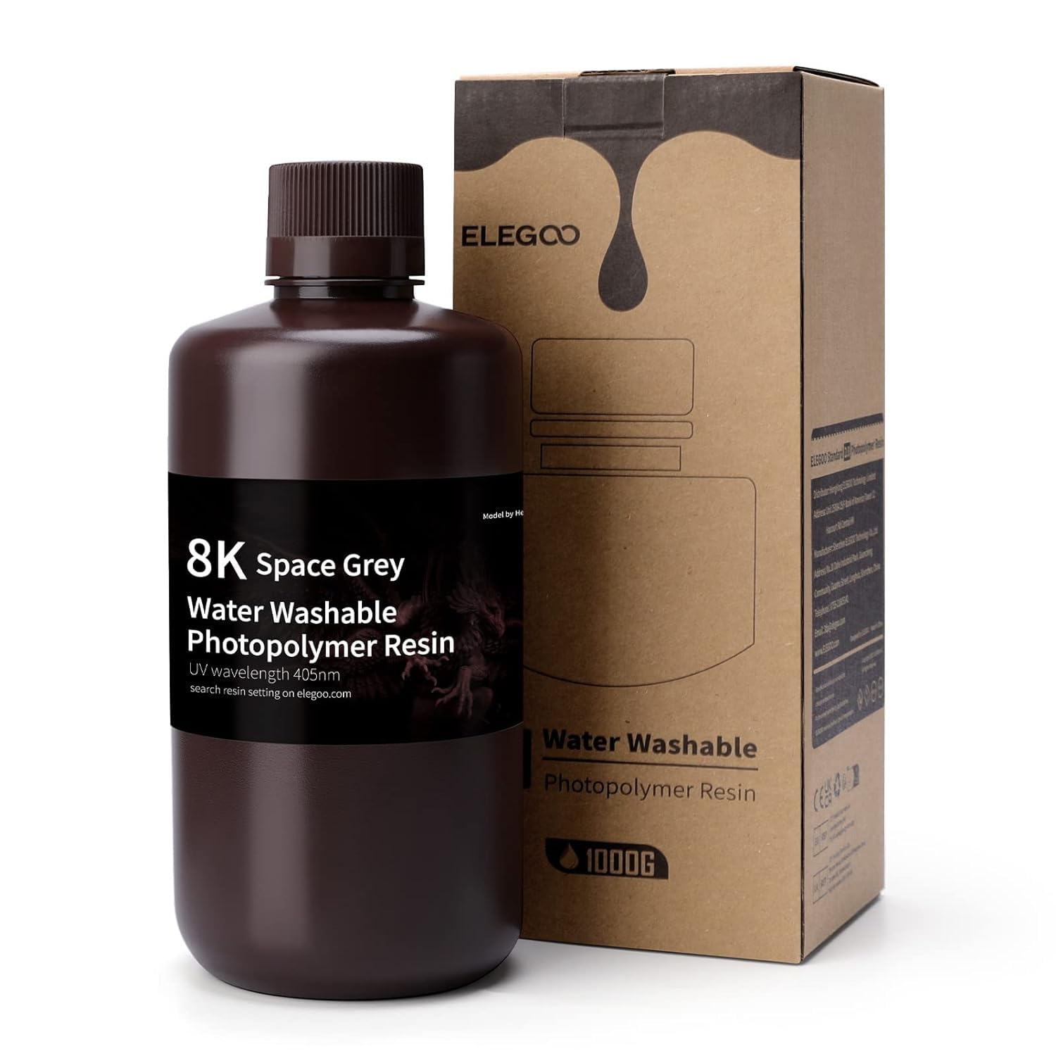 ELEGOO 8K Wasser Abwaschbar 3D Drucker Resin 1000g Grau, 405nm LCD UV-Härtung Water Washable Resin 3D Printer resin für LCD/SLA Resin 3D Drucker