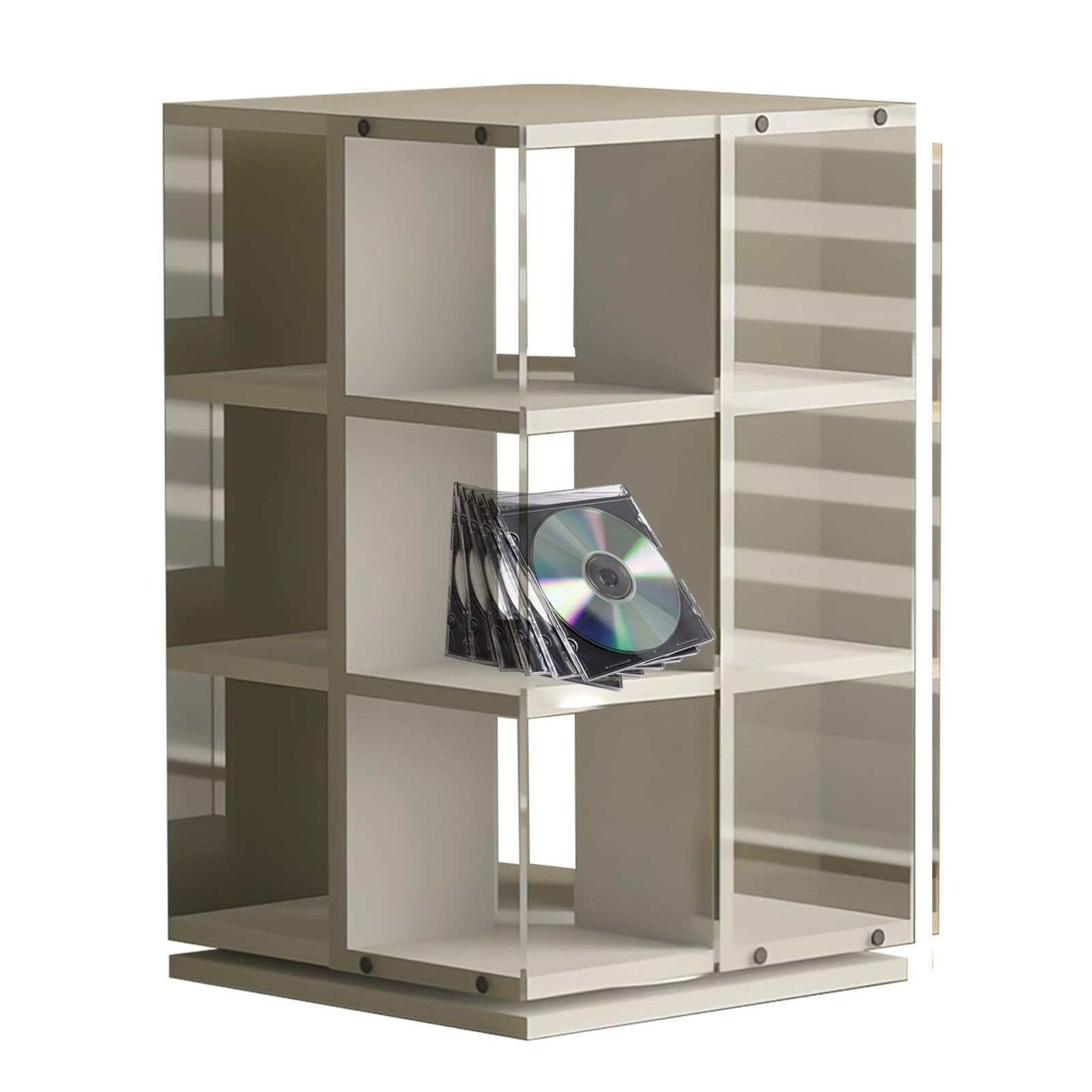 Torre di archiviazione per dischi in vinile girevole a 360°, espositore aperto su 4 lati per 120 CD, libri, riviste, DVD, supporto trasparente multistrato