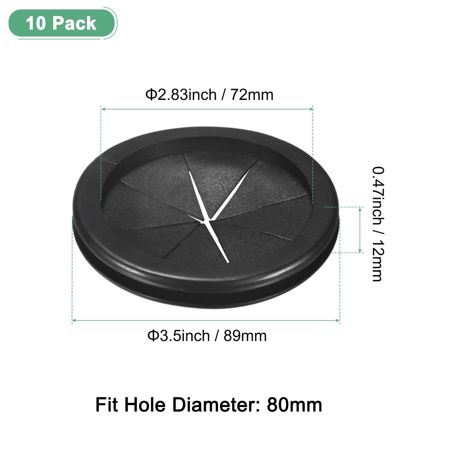 M METERXITY 10-Pack Rubber Grommets for Wiring 80mm Desk Grommet Double-Sided Flexible Cable Cord Grommet Desk Hole Cover for Cables/Wires Through Protection [Black - Image 3