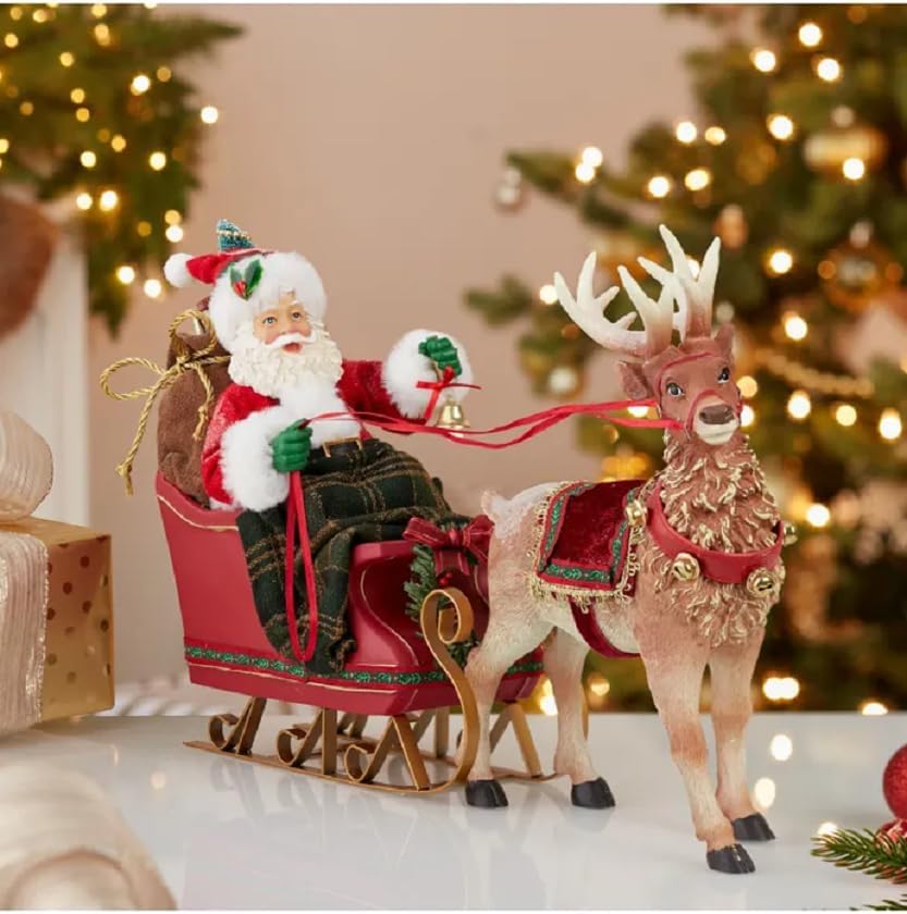 Kurt Adler Fabriché 10-Inch Santa in Sleigh with Deer Tablepiece