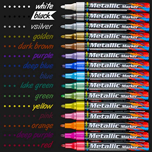 MISULOVE Metallic Markers Pen, for Art Rock Painting, DIY Crafts, Fabric, Glass, Ceramic, Permanent Oil Paint Marker Pens, Christmas Gift, Pumpkin Painting Kit for Kids, 15 Colors/Set