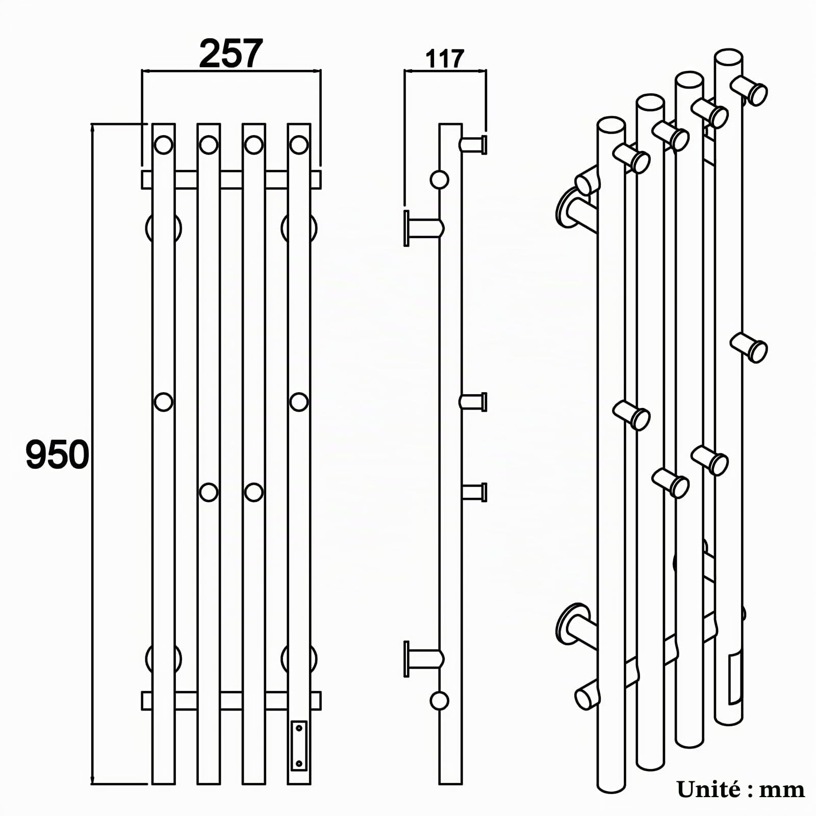 ESOP Sèche-Serviette Électrique Noir 100 W Chauffe-Serviettes 950 x 257 mm | WiFi Intelligent Porte-Serviettes Chauffant Électrique Commande Tactile à LED Radiateur de Salle de Bain avec 8 Crochets