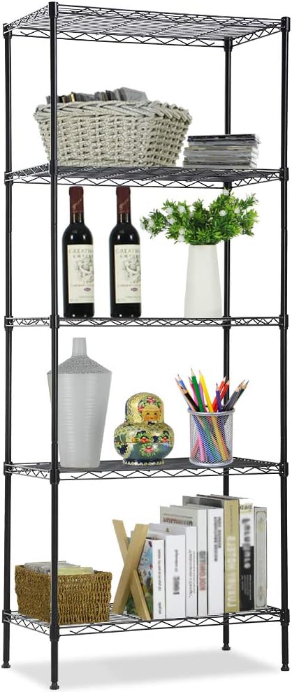 Wire Shelving Unit, NSF 5-Tier Shelf Utility Steel Commercial Grade Storage Shelves 24"L x 14"W x 60"H Heavy Duty Metal Shelves Organizer Wire Rack w/ Leveling Feet for Kitchen Office Garage, Black