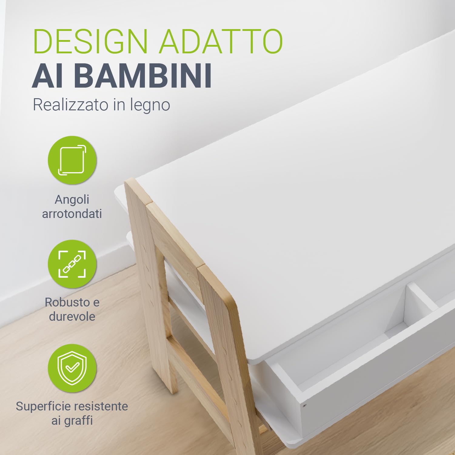 Juskys Scrivania per Bambini Fietje - Scrivania Regolabile in Altezza con 2 Cassetti - Materiale Robusto e Antigraffio - Ampio Spazio di Archiviazione