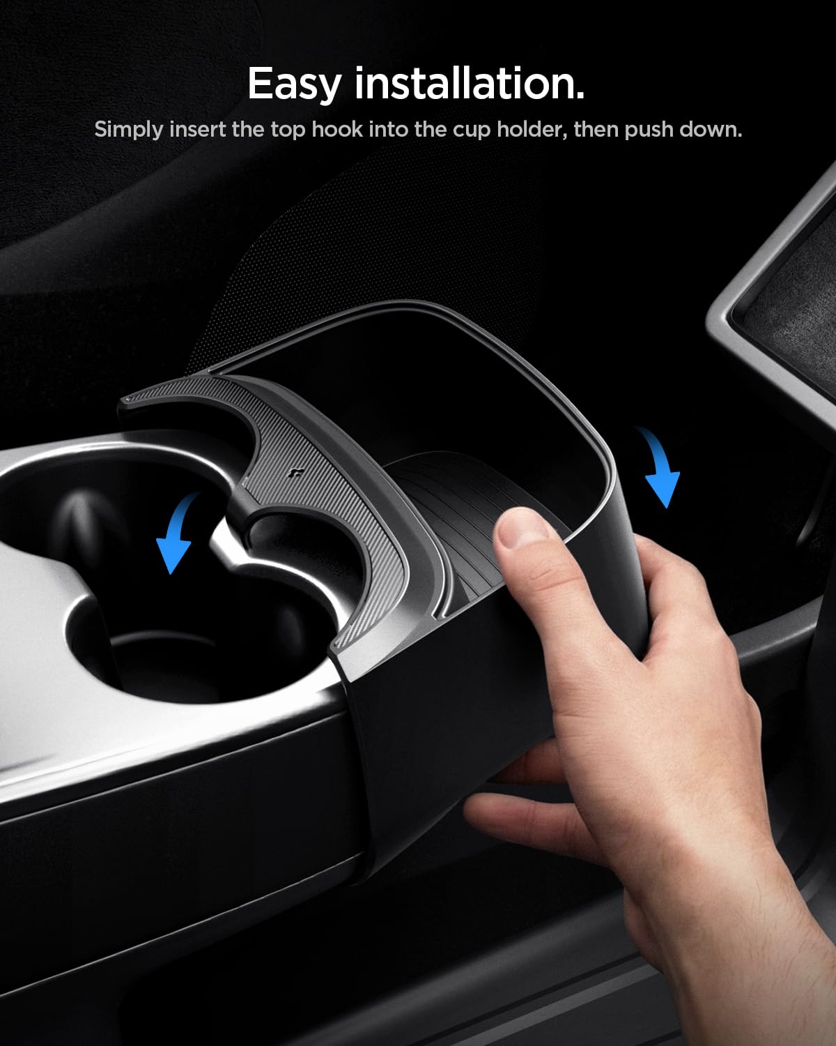 Spigen Tesla Model Y 2026 Juniper (NUR Standard) Auto Mittelkonsole Organizer Erweiterung, rutschfeste Ablage für Getränkehalter Auto, Premium Innenausstattung, Premium Tesla Zubehör