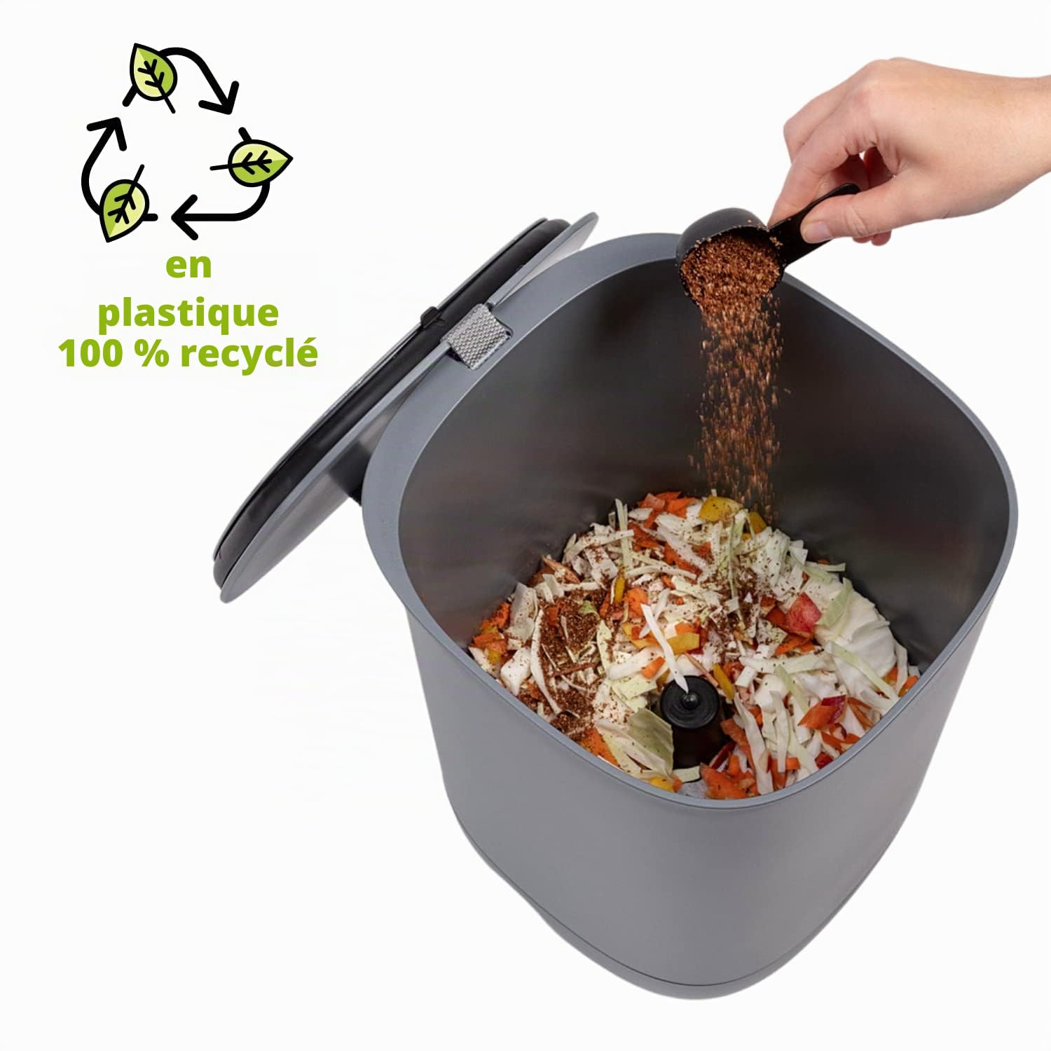 Plastia Bokashi Composteur de Cuisine en Plastique recyclé 10,6 l avec Sac activateur de 1 kg