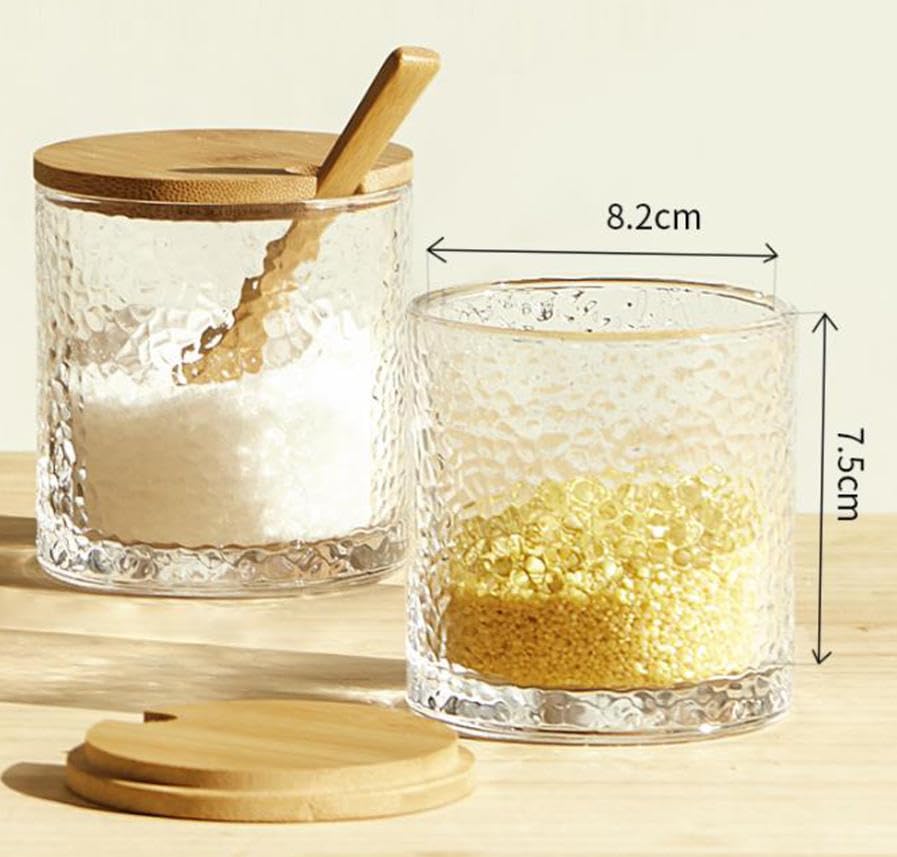 Luminexia Barattolo per condimenti da Cucina,Set di barattoli per condimenti in Vetro con coperchi e Cucchiaio di,Scatola per condimenti in Vetro,per conservare Lo Zucchero di Sale di e spezie