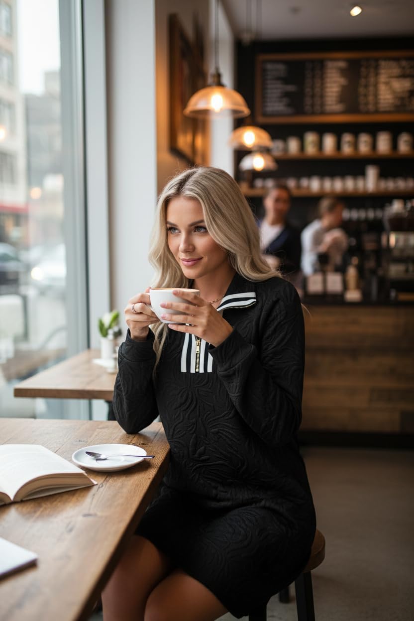 BLENCOT Dresses for Women 2025 Casual Half Zip V Neck Spring Mini Sweater Dress Long Sleeve Fashion Sweatshirt Outfits - Image 6