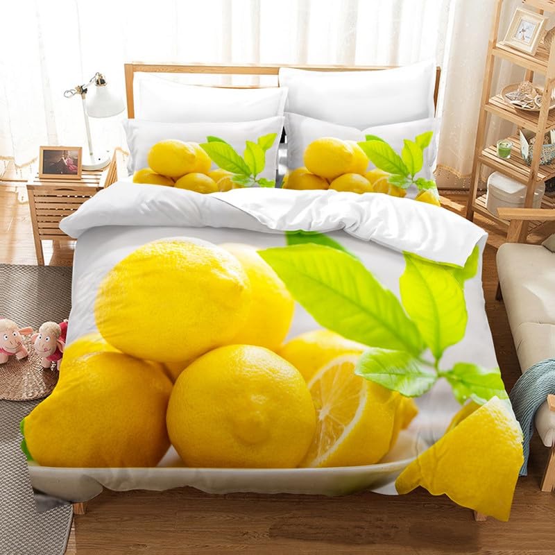 Parure de lit enfant 90x190 cm citron jaune avec sa housse de couette et ses deux taies d'oreiller