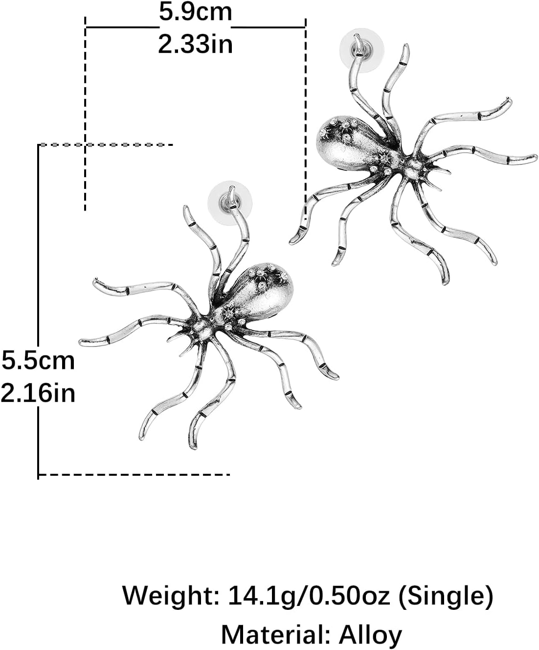 HZMAN Halloween Spider Earrings with Crystal Inlay, Goth Large Alloy Ball Stud Earrings - Image 6