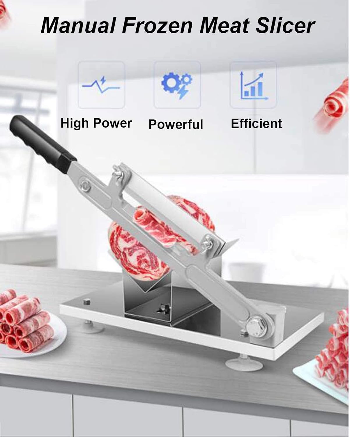 for Home or Commercial use,Frozen Manual Meat Beef Mutton Roll Meat Cheese Food Slicer Vegetable Sheet Slicing Machine, Deli Slicer for Household and Commer