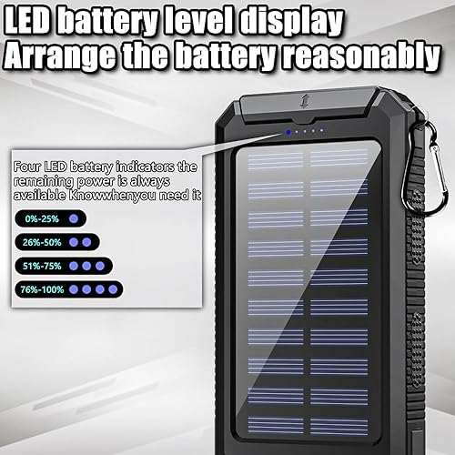 Miniatura 7 de Banco de energía solar de 10000 mAh con puertos USB tipo C y dobles para iPhone, Samsung y más, a prueba de golpes, a prueba de polvo, con brújula y