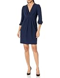 Womens 3&sol;4 Sleeve V-Neck Pleat Front Mini Dress