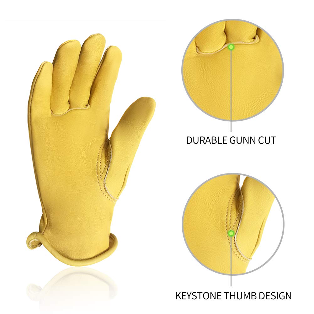 Guantes de cuero de vaca repelente al agua guantes de jardín, conducción de camiones, rodamientos, trabajo general
