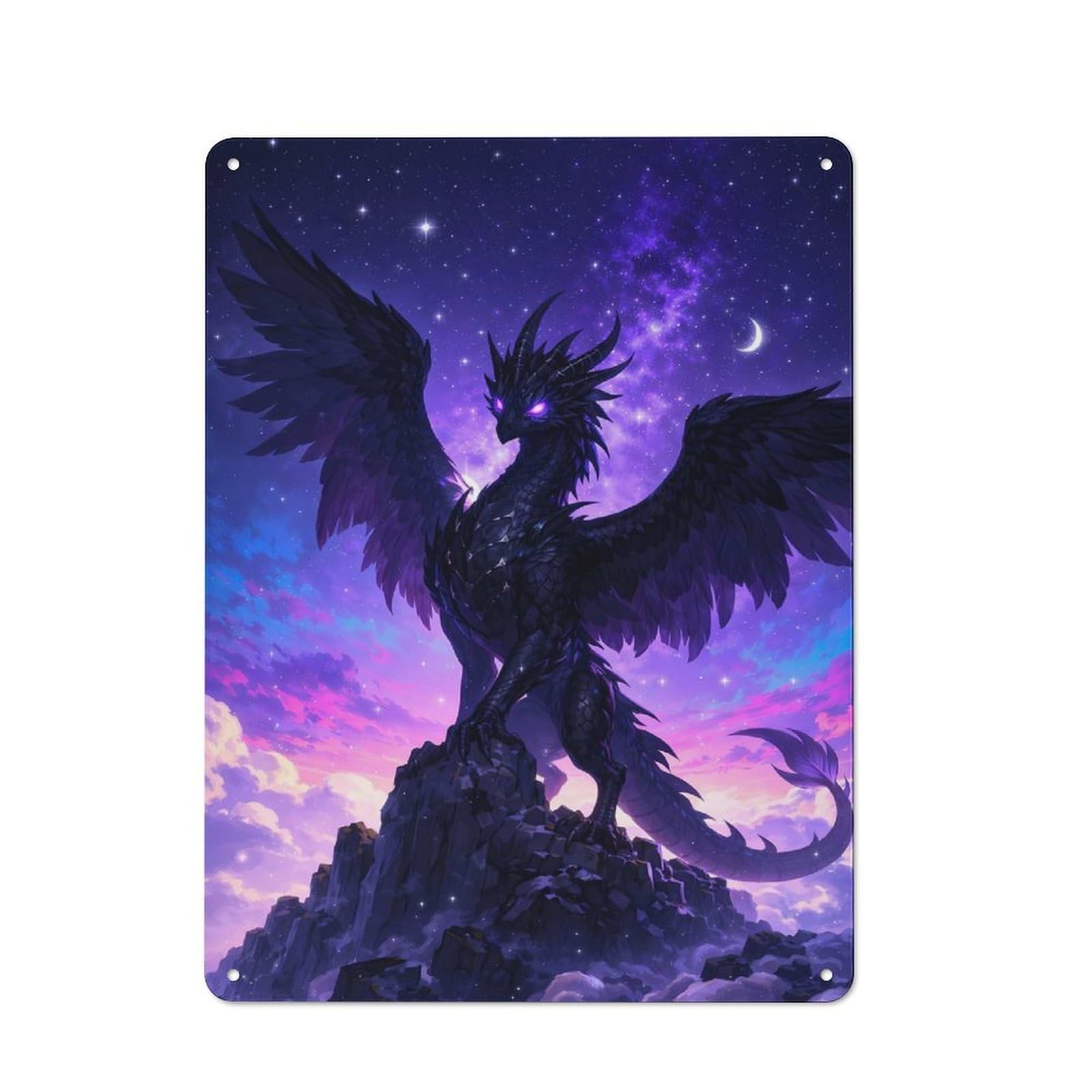 Junmoney Style-5 Metal Wall Sign 40X30cm Featuring Black Dragon In A Starry Sky For Living Room Wall, For Feature Wall Decorators