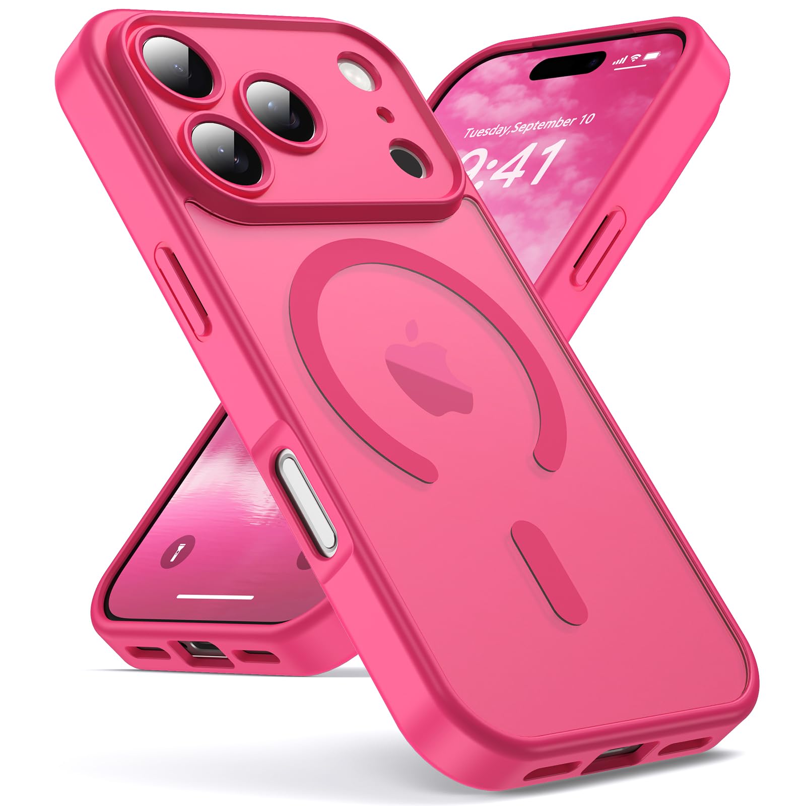for iPhone 17 Pro case, MagSafe Compatible, Camera Protection, Magnetic Semitransparent Matte Film case, Military Grade (Rose)