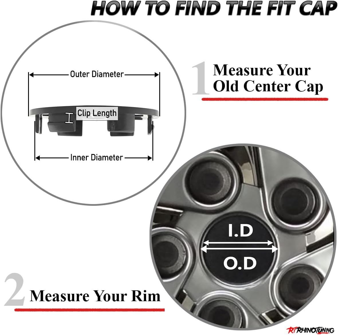 RTrhinotuning 4 PCS 71.7mm Wheel Center Caps for Rims OD: 2.82"(71.7 mm) ID: 2.64"(67 mm) Matte Black Hub Caps