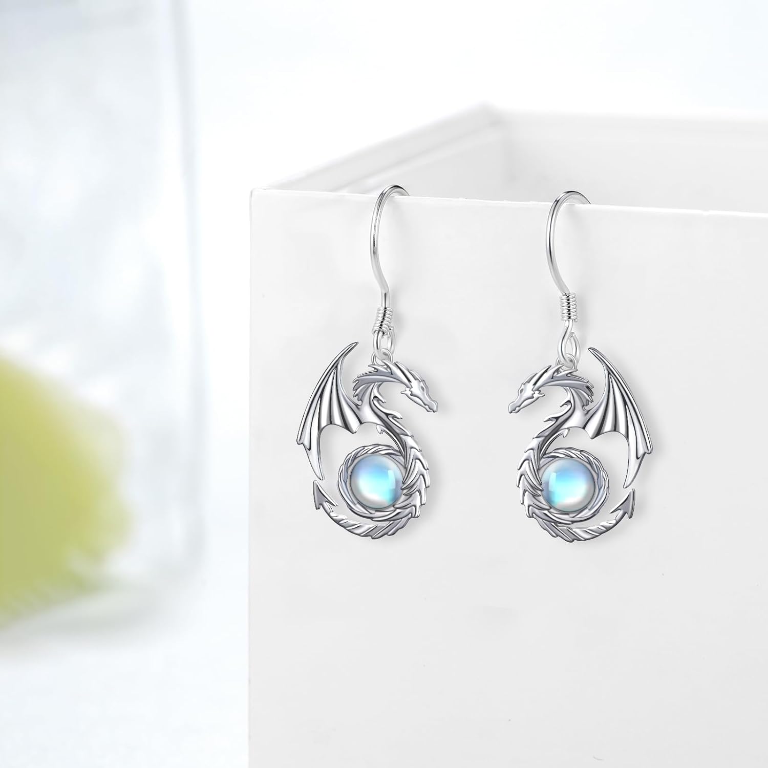 Dragon Earrings 925 Sterling Silver Moonstone Dragon Dangle Earrings Dragon Jewelry Gifts for Women - Image 2