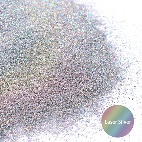 Ceya Holographic Ultra Fine Glitter Paint Additive, 3.5Oz/ 100G Laser Silver Glitter Wall Paint 1/128” 0.008” 0.2Mm For Emulsion Wall, Ceiling, Furniture, Interior Decor, Acrylic, Varnish, Satin, Flat #TOP1
