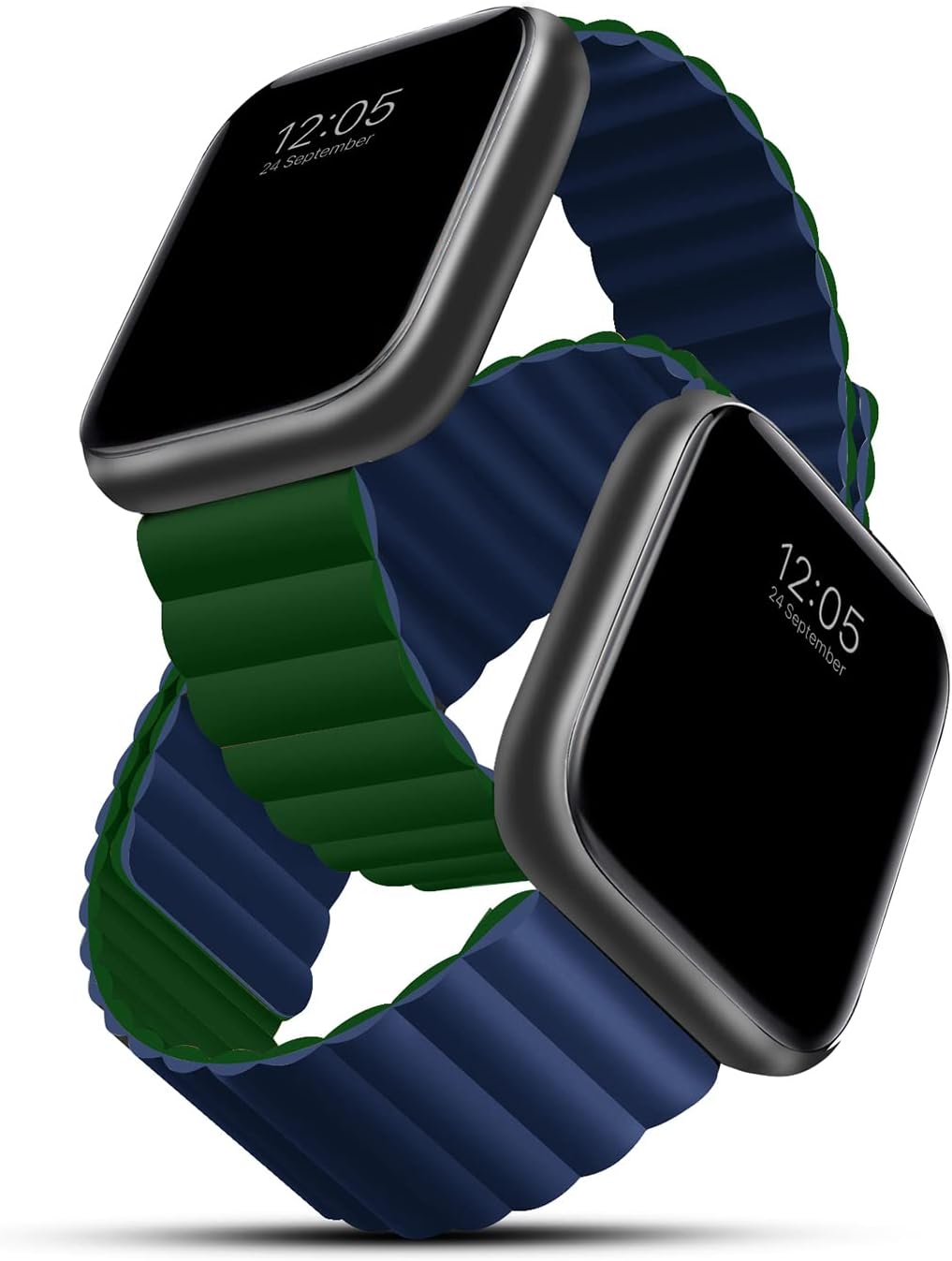 GRIPP® Reverser Slim & Soft Adjustable Silicon Reversible Magnetic Watch Strap Compatible with Smart Watch 40mm/41mm Series 7/6/5/4/3/2/1/SE with Dual Color Waterproof Durable & Flexible - Green/Blue