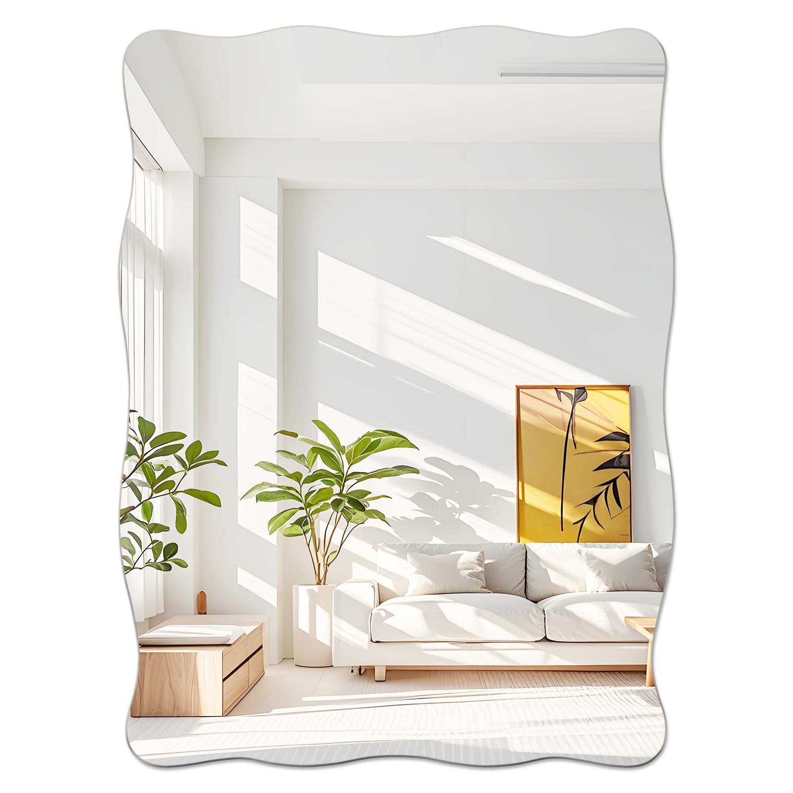 Miroir Mural Moderne Miroirs Autocollants Acrylique Bord Ondulé 40×30cm Miroir Adhesif Mural Autocollant pour Salle de Bain, Chambre, Entree Maison