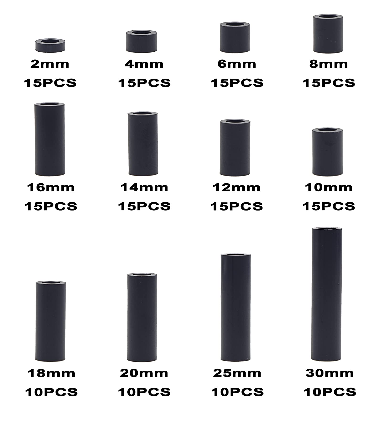 160 Spacers for M4 Screws - Black ABS Clearance Standoffs -3