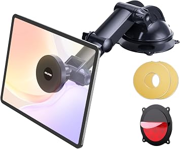 OHLPRO Magnetic Tablet Holder for Car Dashboard & Windshield, Adjustable Suction Cup Mount with Extendable Arm, 360 Rotation, Washable Base, Compatible with iPad, for Magsafe iPhones, Tablets