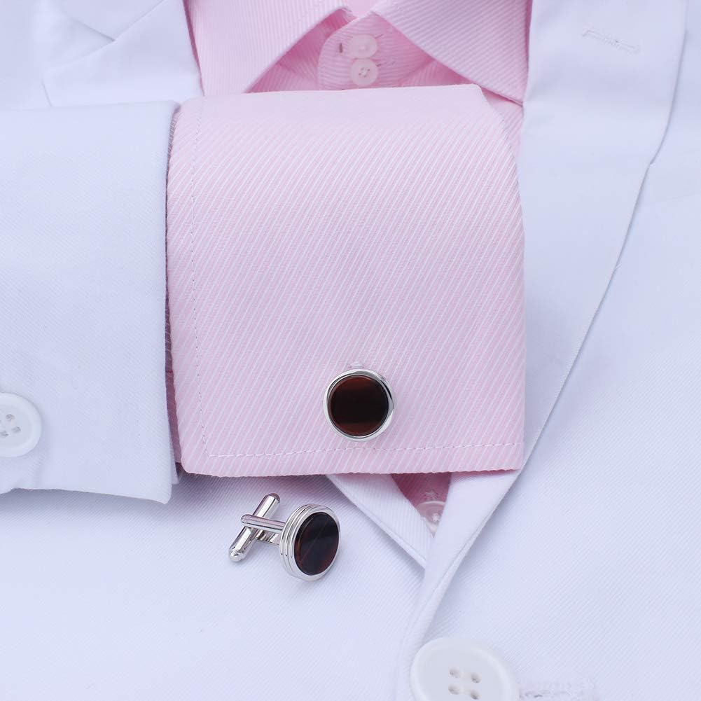 Mens Cufflinks and Studs Set for Tuxedo Shirt Mother of Pearl with a Gift Box (Tiger Eye Stone) - Image 3