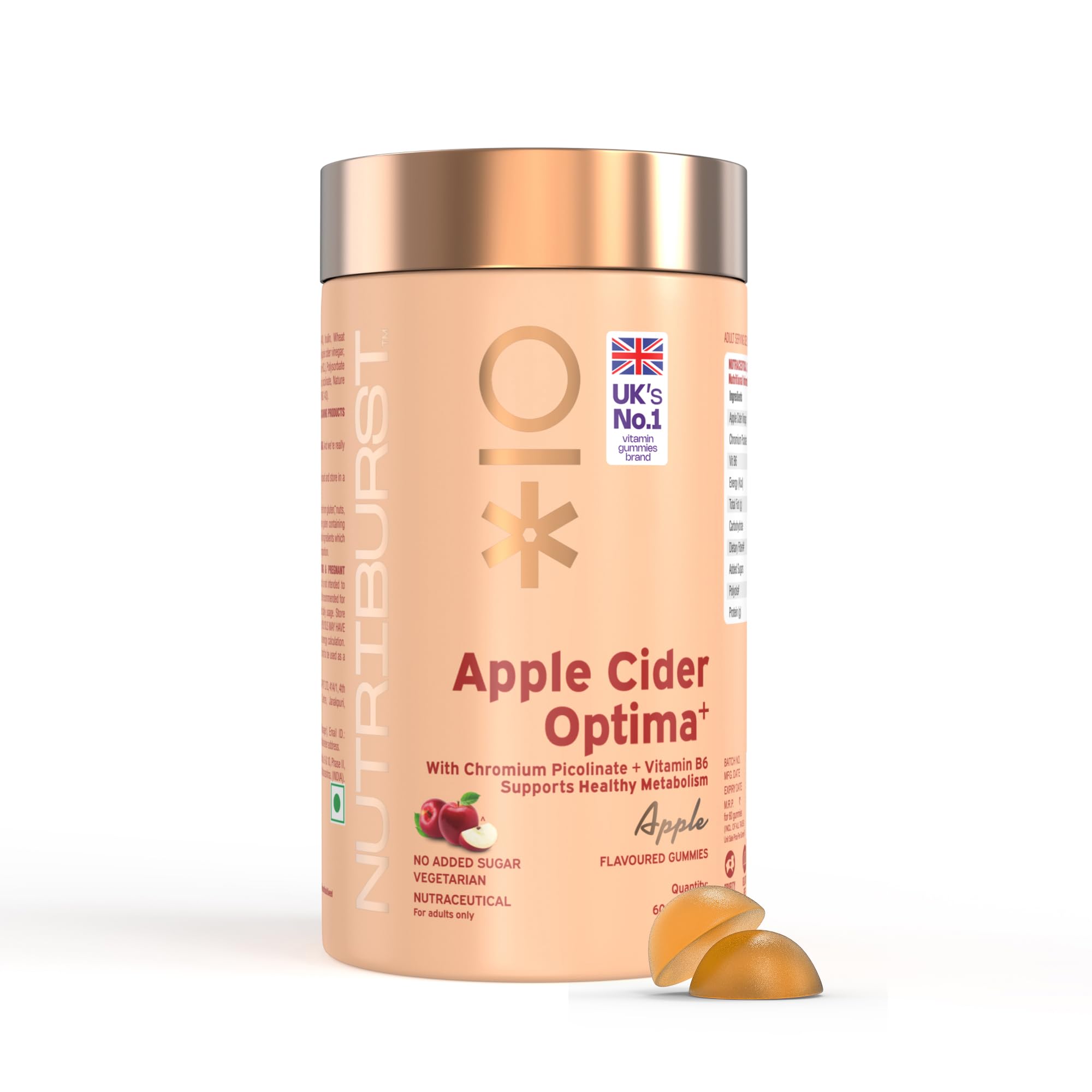 Nutriburst Apple Cider Vinegar 500mg ACV Gummies For Healthy Metabolism | Gut Health & Digestion | Chromium Picolinate Vitamin B6 | Immune Support & Natural Detox | 60 Gummy-picture-10