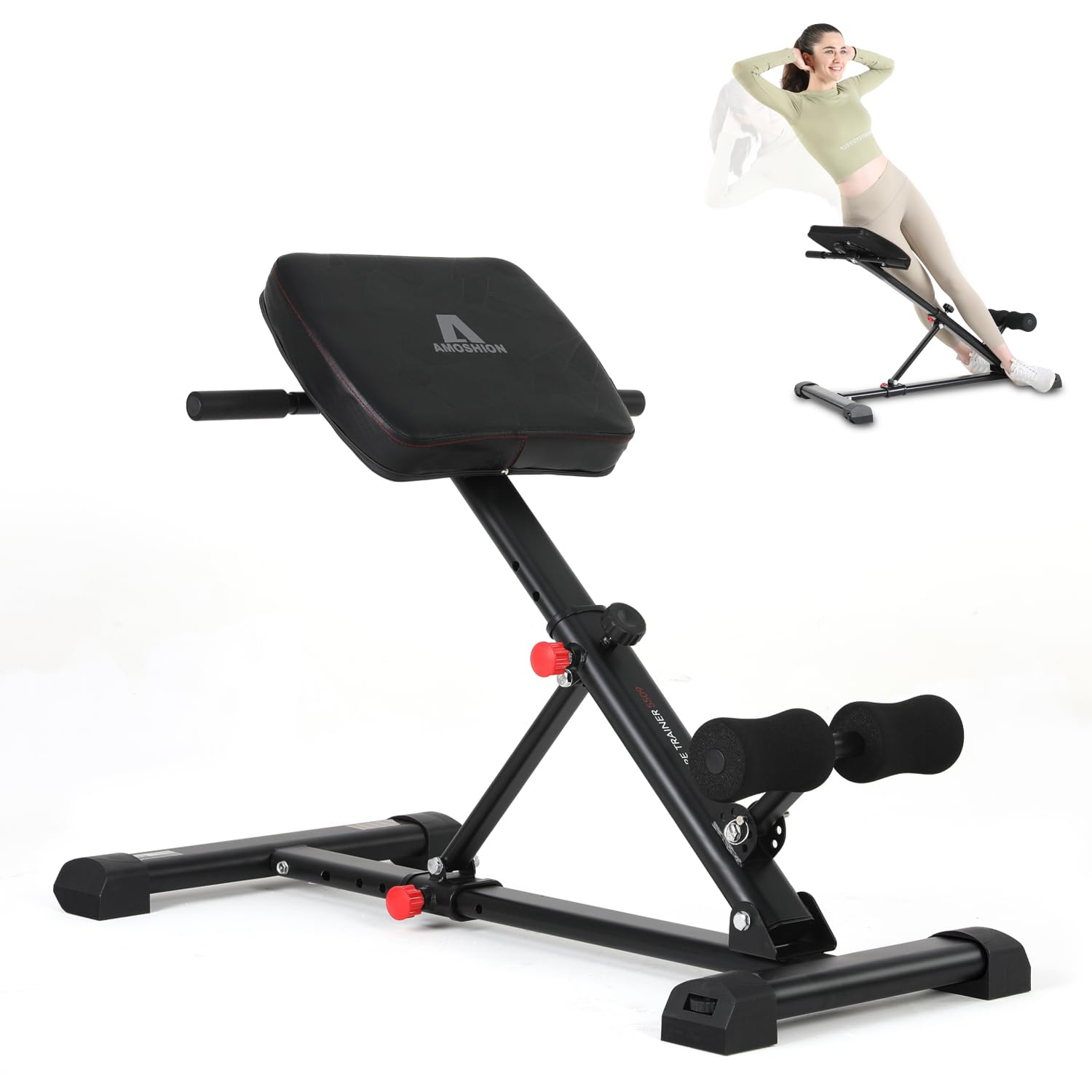 Sedia Romana Multifunzionale con Schienale Regolabile, Panca Pesi Reclinabile, con Rullo, Panca Romana per Estensioni della Schiena, Allenamento della Forza, Glutei e Addominali, Carico 150KG