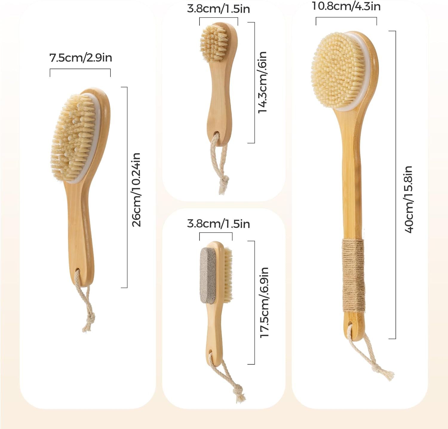 5 Packs Dry Brushing Body Brush Set for Lymphatic Drainage, Cellulite Massager and Scalp Care, Long Handle Dry Brush for Body, Natural Boar Bristle Body Brush Exfoliator