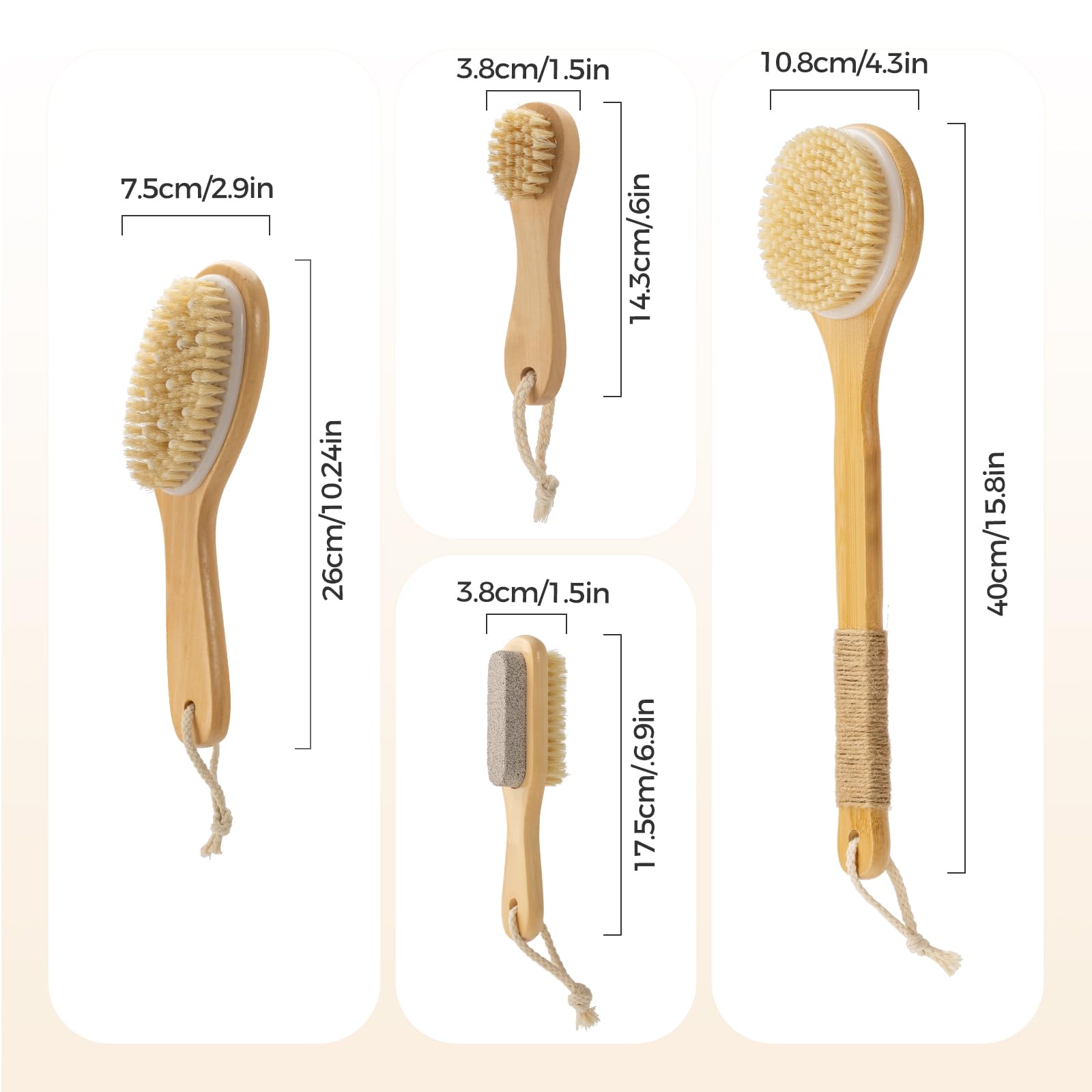 5 Packungen Trockenbürsten Körperbürsten-Set für Lymphdrainage, Cellulite-Massagegerät und Kopfhautpflege, Langer Griff Trockenbürste für Körper, Natürliche Wildschweinborsten Körperbürste