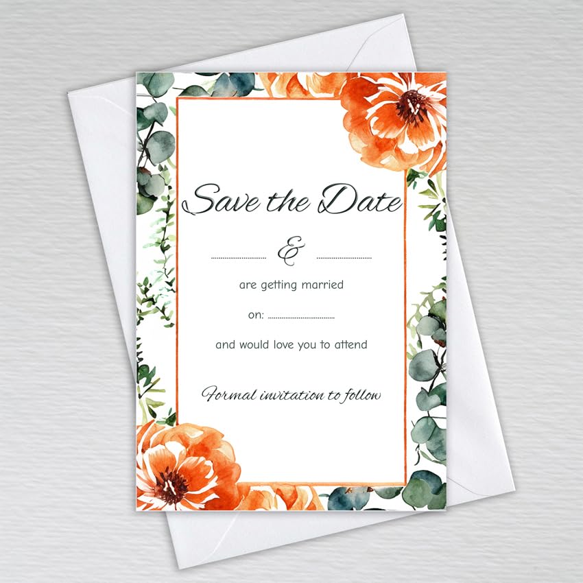 Webspectations Pack of Save the Day Cards with Envelopes: Burnt Orange Floral Save the Day Invites (Pack of 50 with Envelopes) โ image 1