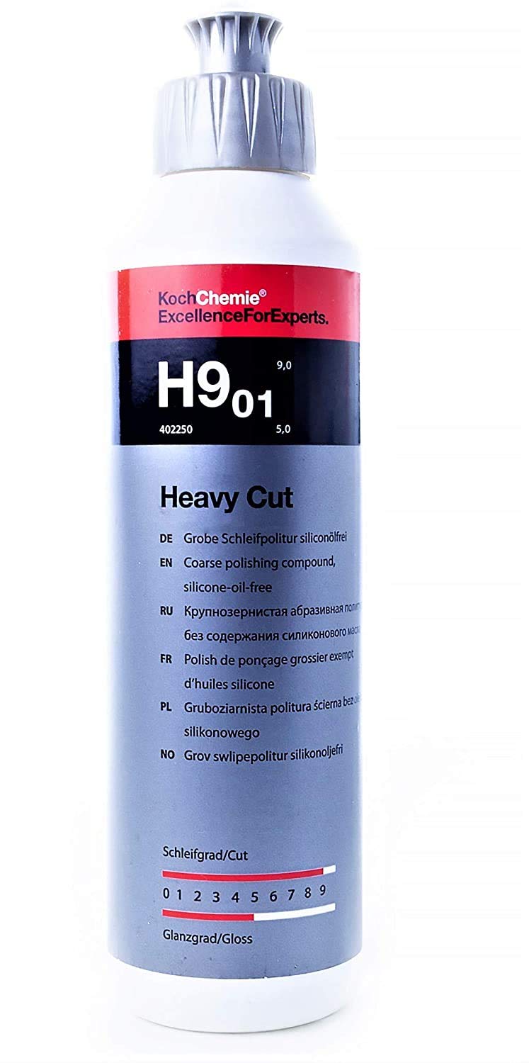 Koch Chemie Polierset Set Heavy Cut H9.01 250 ml Schleifpolitur + Feinschleifpaste F6.01 + P3.02 Micro & Finish mit Master Carline Mikrofasertuch (Rot Gelb Grün)