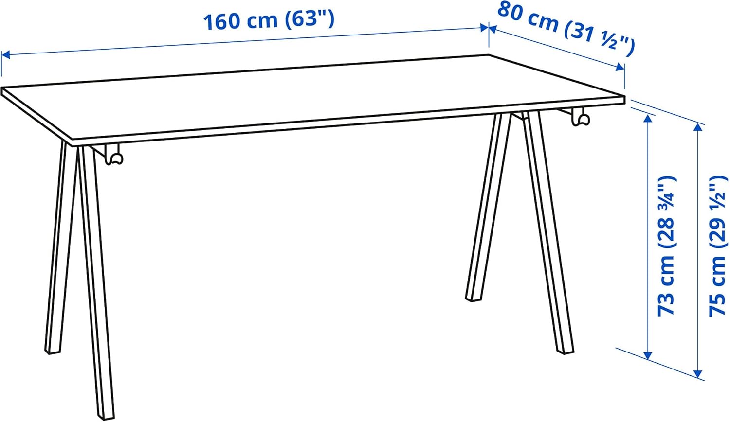 Ikea TROTTEN Desk dimensions diagram