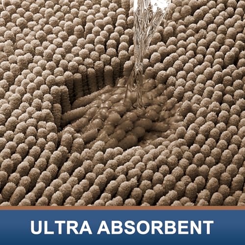 Smiry Luxury Chenille Bathroom Rugs 34x21, Extra Soft and Absorbent Shaggy Bath Mat, Machine Washable, Non-Slip Plush Carpet Runner for Tub, Shower, and Floor, Home Decor Accessories, Camel
