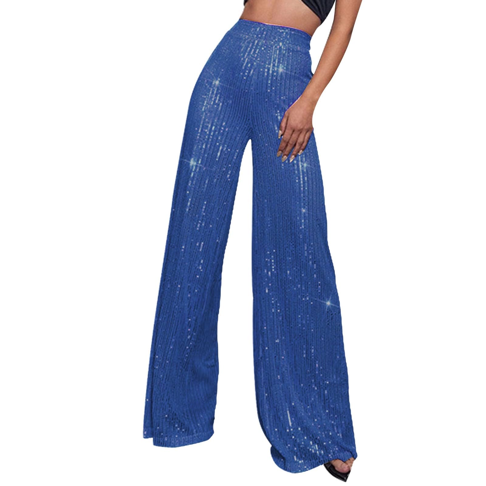 Pantaloni Palazzo Donna Vita Alta Elegante con Paillettes Pantaloni a Zampa Brillantini Morbidi Comodi da Danza Pantalone Glitter Leggeri Larghi Elasticizzati Casual per Ballo Feste e Carnevale