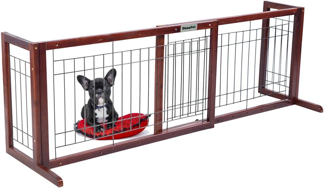 DazzPet Free Standing Pet Gates | Extra Wide Indoor Small Dog Gate | Expandable Puppy Safety Gate | Wooden Long Door 40" to 71" Adjustable Inside Doggy Fence