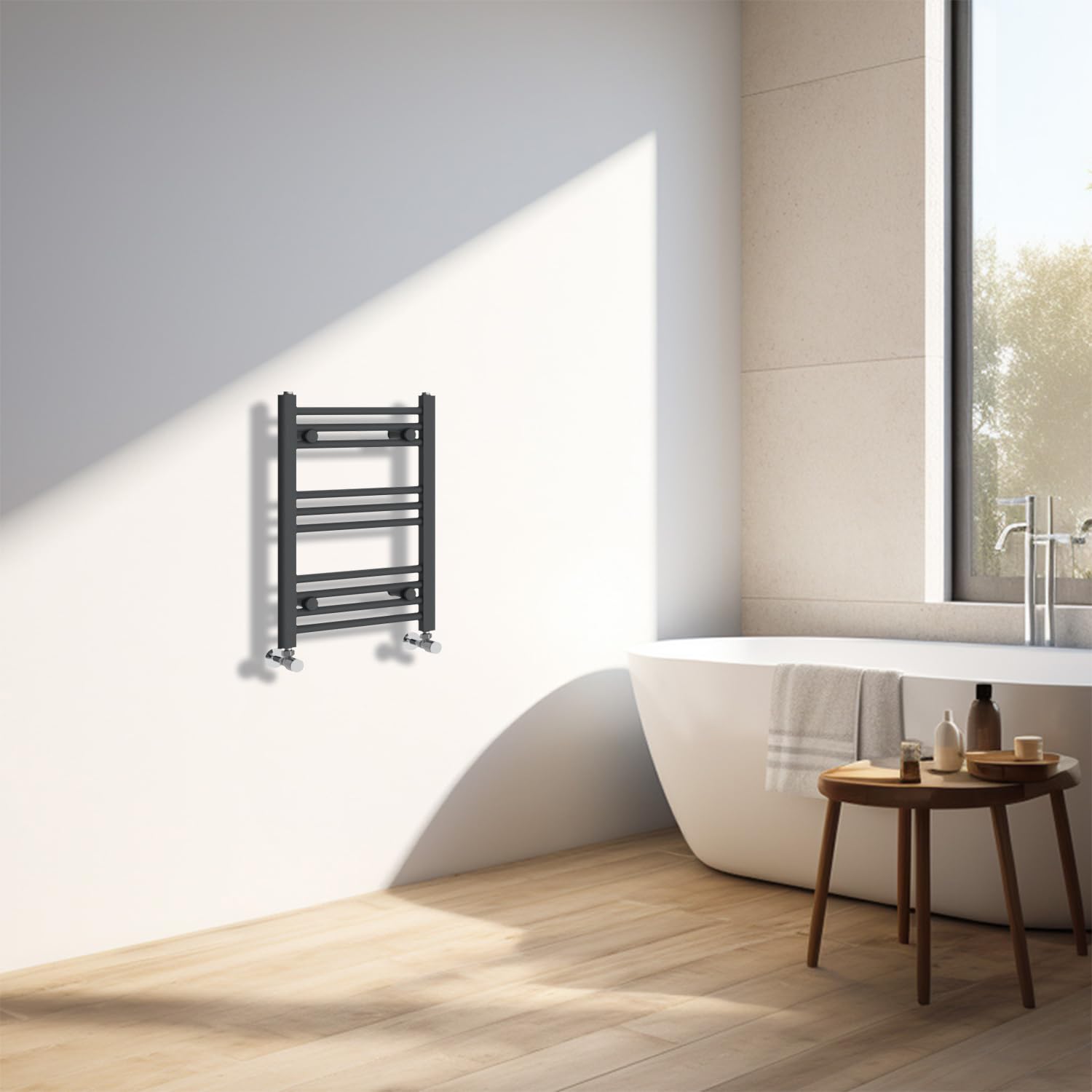 NRG Anthracite Heated Towel Rail Straight Designer Bathroom Radiator - 600×400mm