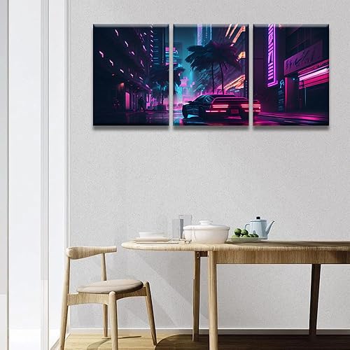 Miniatura 4 de LSIUHWUWI Cyberpunk - Lienzo decorativo para pared, diseño de calles Synthwave Streets, Cyberpunk City AI, decoración del hogar para sala de estar,