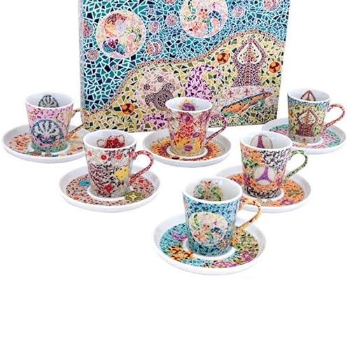 Drw Set 6 Tazze Con Piatto In Porcellana Elementi Gaudi Tazza: 8 X 6 X 7 Cm