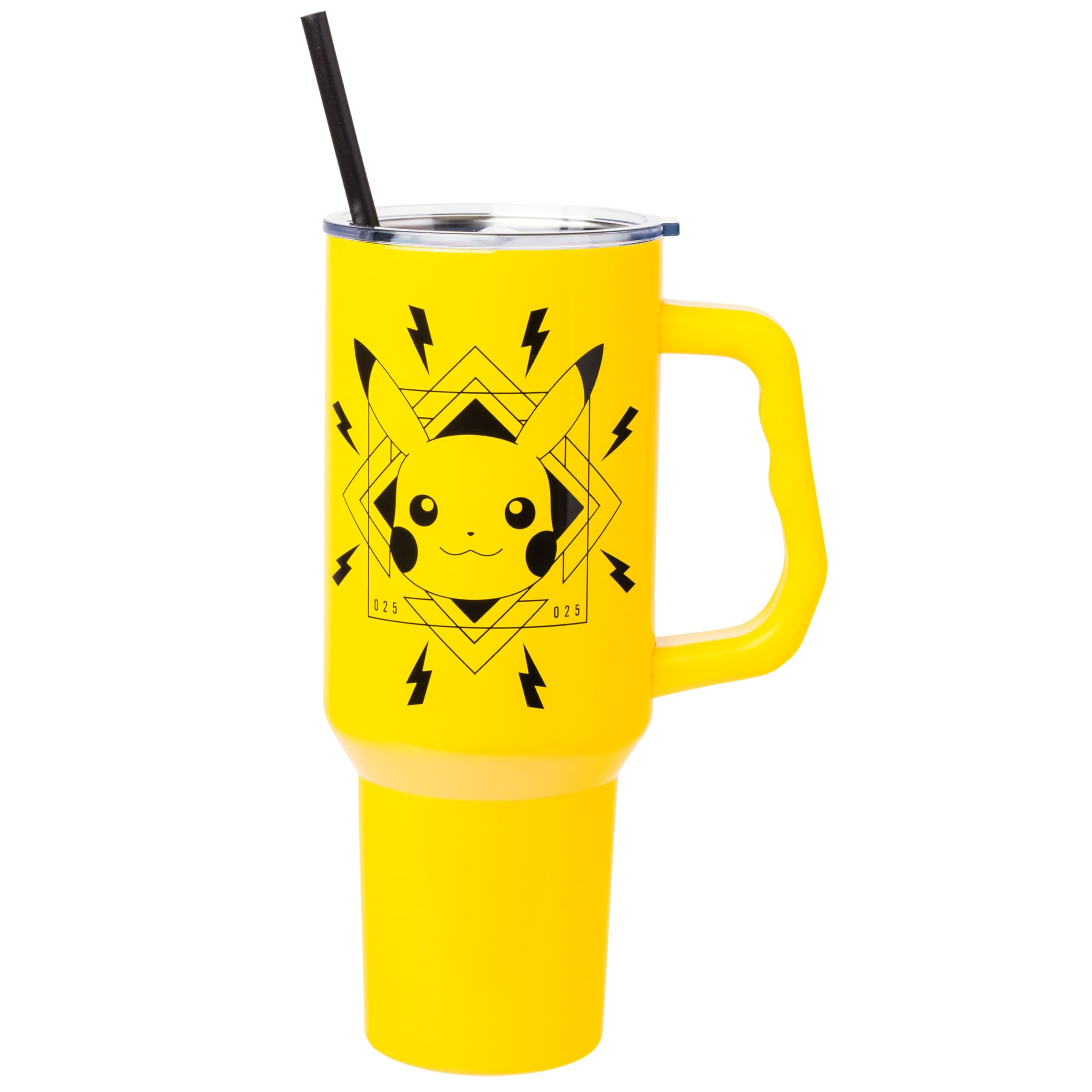 Silver Buffalo Pokemon Pikachu Face Bolts Badge 40oz Stainless Steel Tumbler w Handle