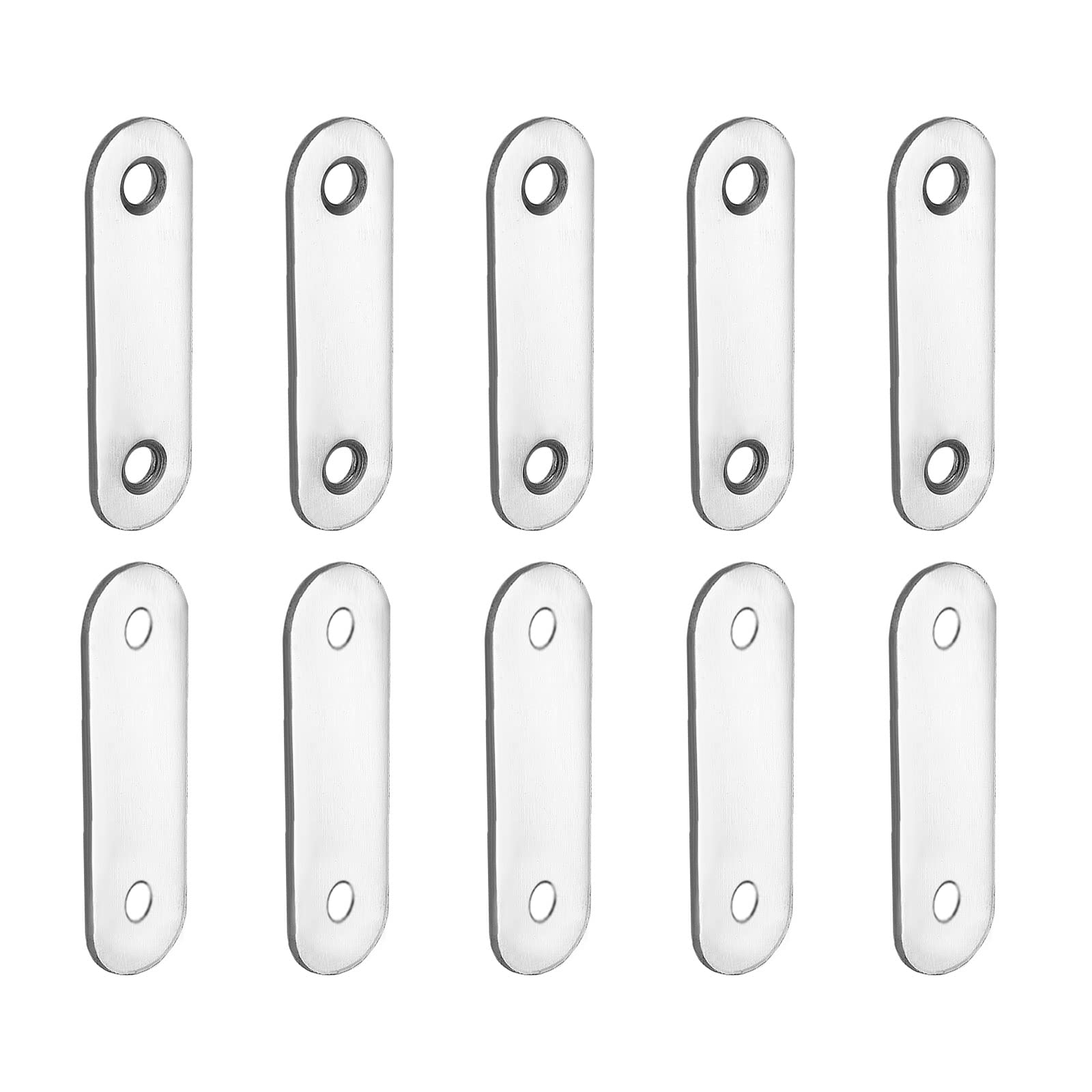 DTGN 57x16x2mm(LxWxT) Flat Straight Brace Plate -10Pack- Good for Furniture Repairing - Stainless Steel Brace Plate - Silver Tone